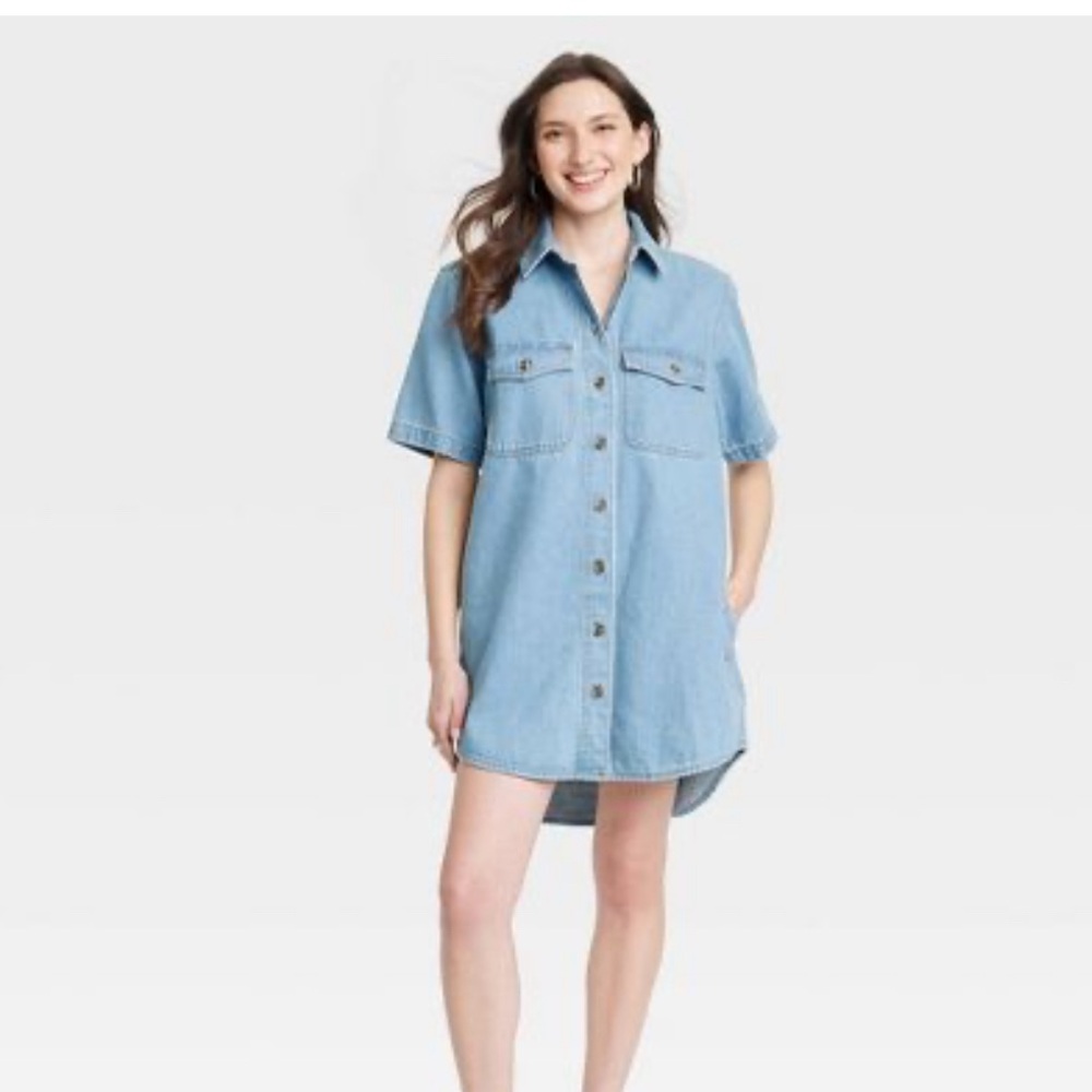 NWT Women's Short Sleeve Shirtdress - Universal Thread™ Light Wash